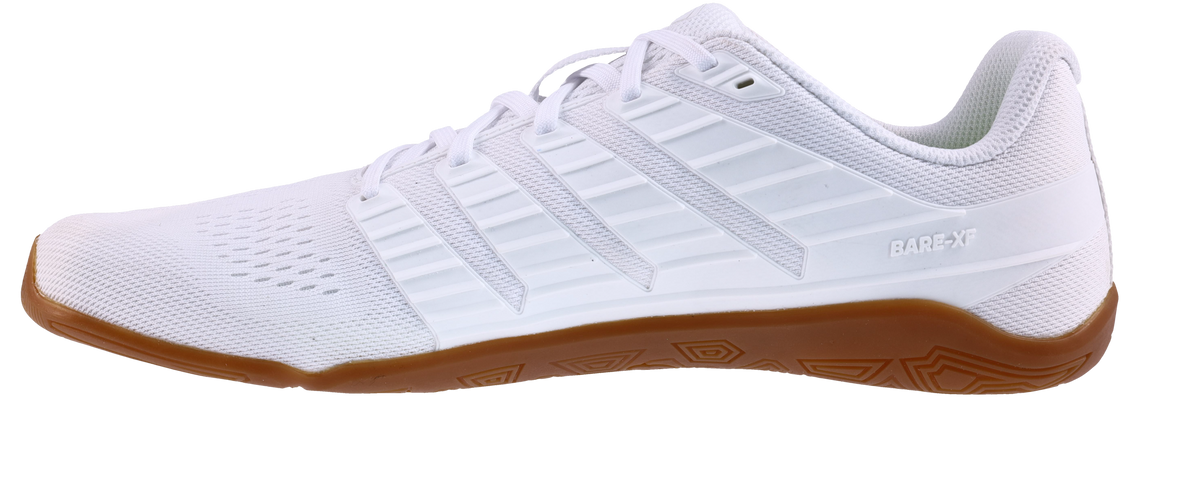 Inov8 Bare-XF V2 Wide women's training shoe in White/Gum, inner side view of white mesh upper