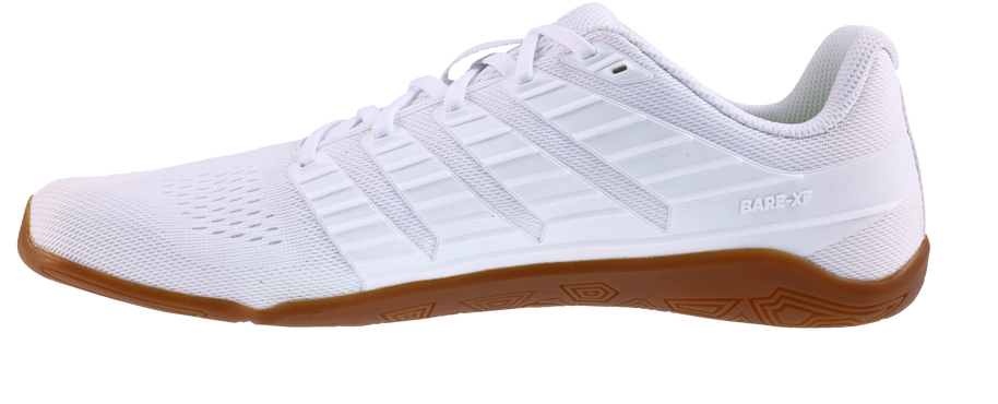 Inov8 Bare-XF V2 Wide women's training shoe in White/Gum, inner side view of white mesh upper
