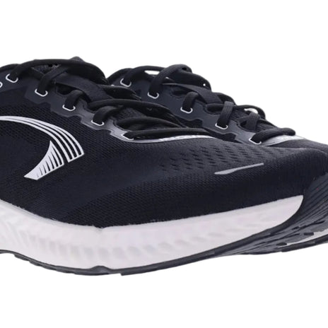 Pair of Inov8 RoadFly men's road running shoes in black and white, front three-quarter view
