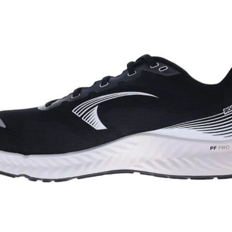 Inov8 RoadFly men's road running shoe in black with white midsole, inner side view