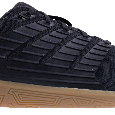 Inov8 Bare-XF V2 Wide women's training shoe in Black/Gum, side view of black upper on gum rubber sole