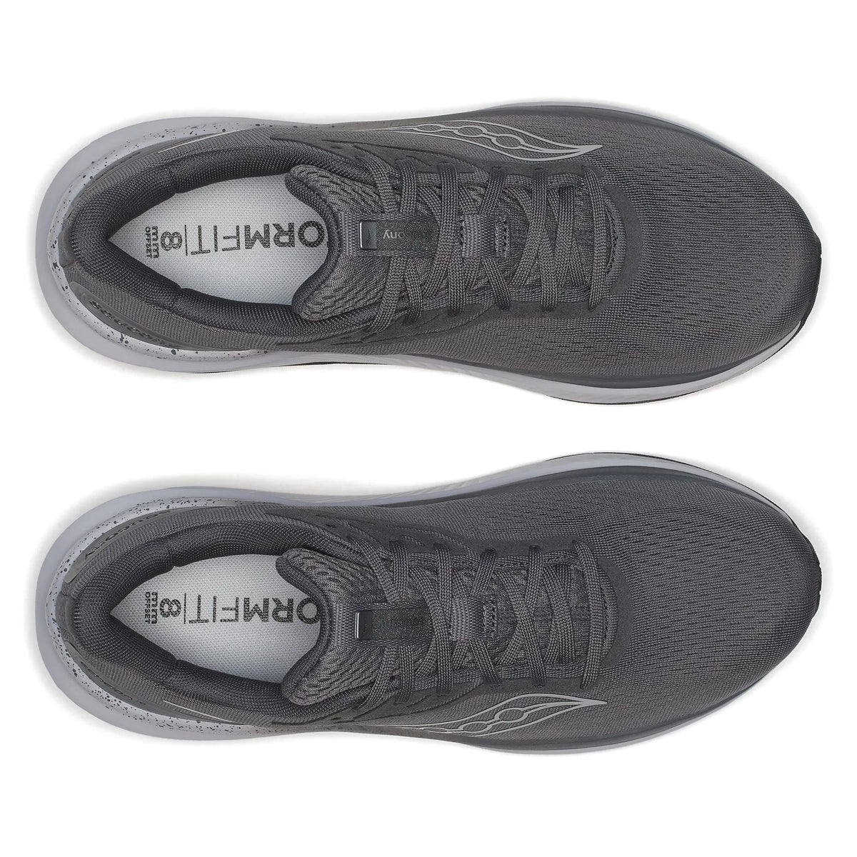 Pair of Saucony Echelon 10 X Wide men's road running shoes in Carbon/Black, top-down view of grey uppers