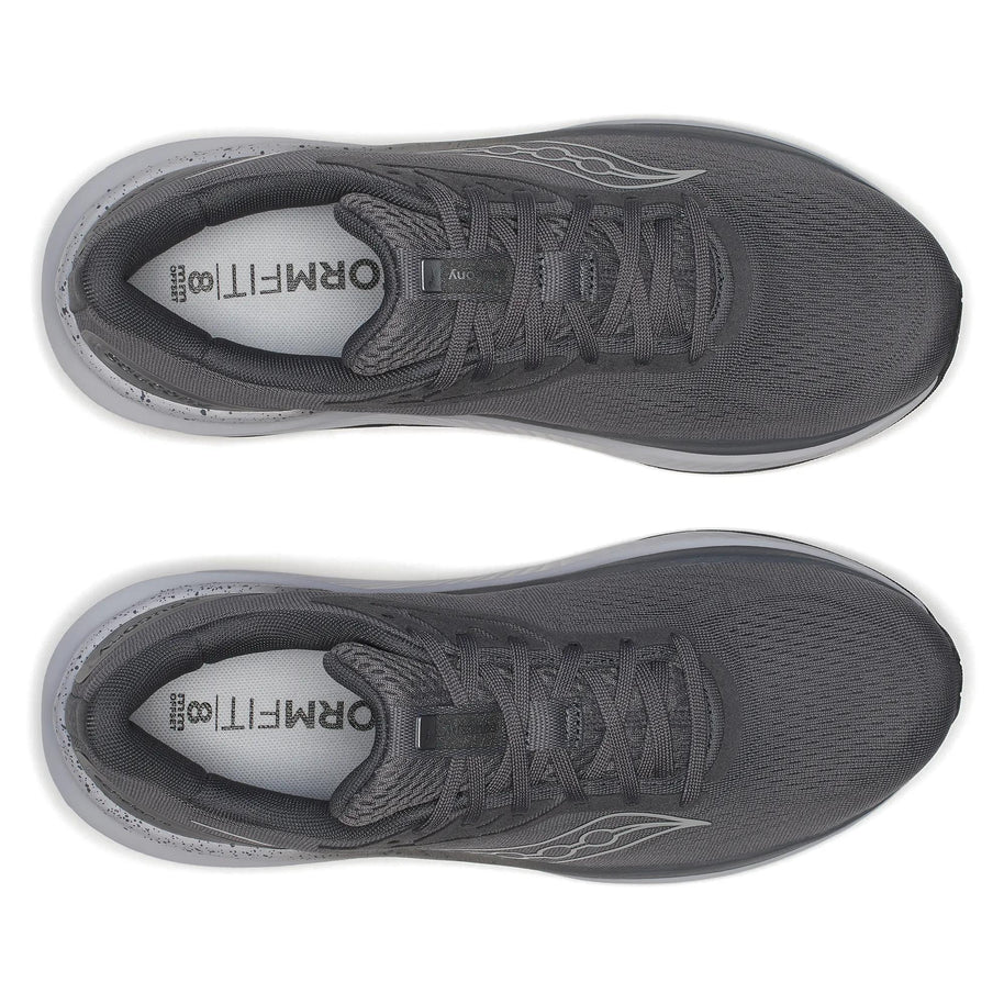 Pair of Saucony Echelon 10 X Wide men's road running shoes in Carbon/Black, top-down view of grey uppers