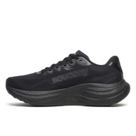 Inner side view of the Saucony Ride 19 Wide women's road running shoe in Triple Black with tonal logo