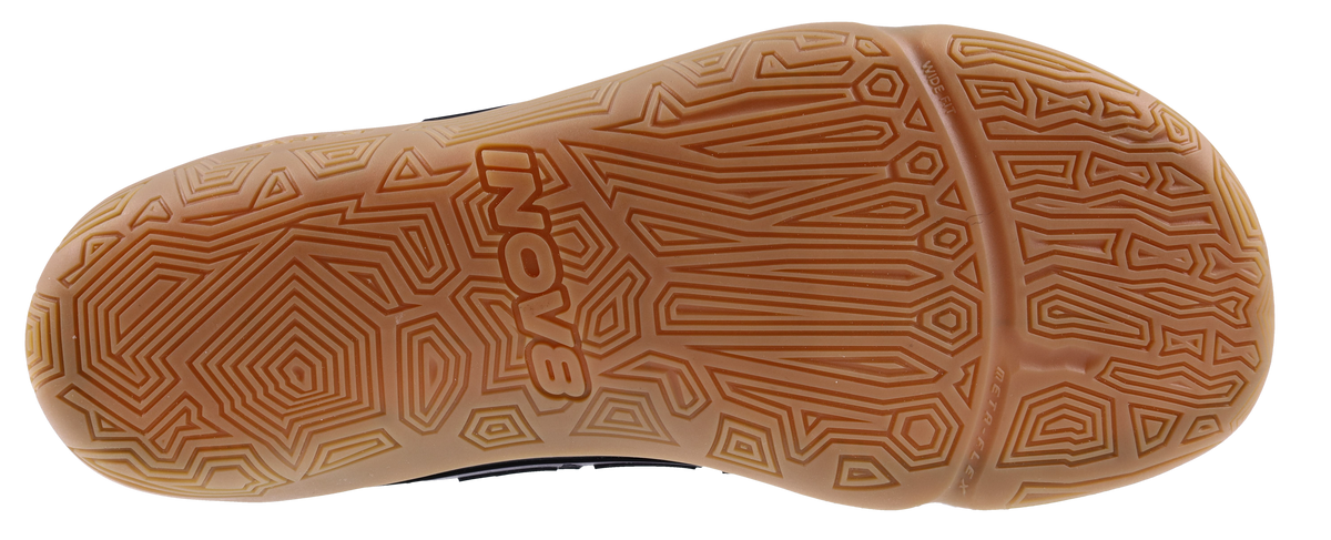 Inov8 Bare-XF V2 Wide women's training shoe in Black/Gum, gum rubber outsole with Inov8 logo