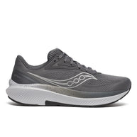 Saucony Echelon 10 X Wide men's road running shoe in Carbon/Black, side view of dark grey upper and white midsole