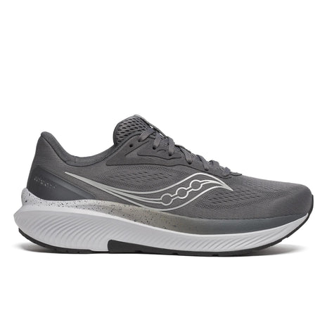 Saucony Echelon 10 X Wide men's road running shoe in Carbon/Black, side view of dark grey upper and white midsole