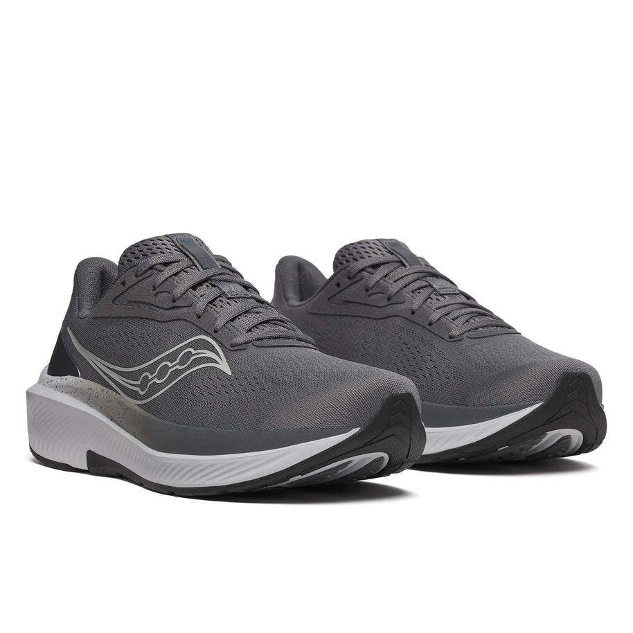 Pair of Saucony Echelon 10 X Wide men's road running shoes in Carbon/Black, front three-quarter view