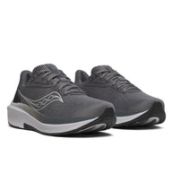 Pair of Saucony Echelon 10 X Wide men's road running shoes in Carbon/Black, front three-quarter view