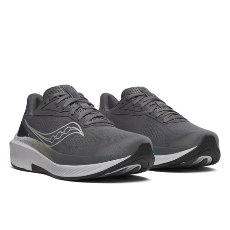 Pair of Saucony Echelon 10 X Wide men's road running shoes in Carbon/Black, front three-quarter view