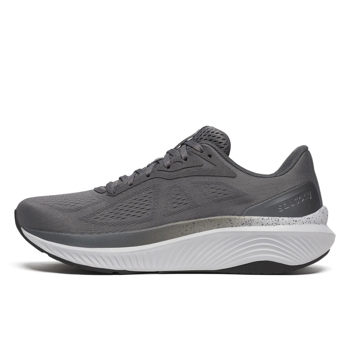 Saucony Echelon 10 X Wide men's road running shoe in Carbon/Black, inner side view of grey mesh upper