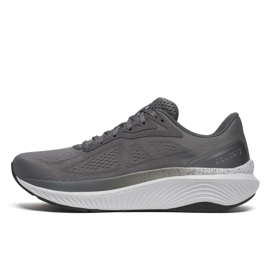 Saucony Echelon 10 X Wide men's road running shoe in Carbon/Black, inner side view of grey mesh upper