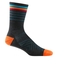 Stride Micro Crew Ultra-Lightweight Running Sock - Men by Darn Tough in black with orange and blue stripes, smooth fit with arch support for running
