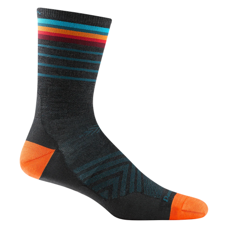 Stride Micro Crew Ultra-Lightweight Running Sock - Men by Darn Tough in black with orange and blue stripes, smooth fit with arch support for running