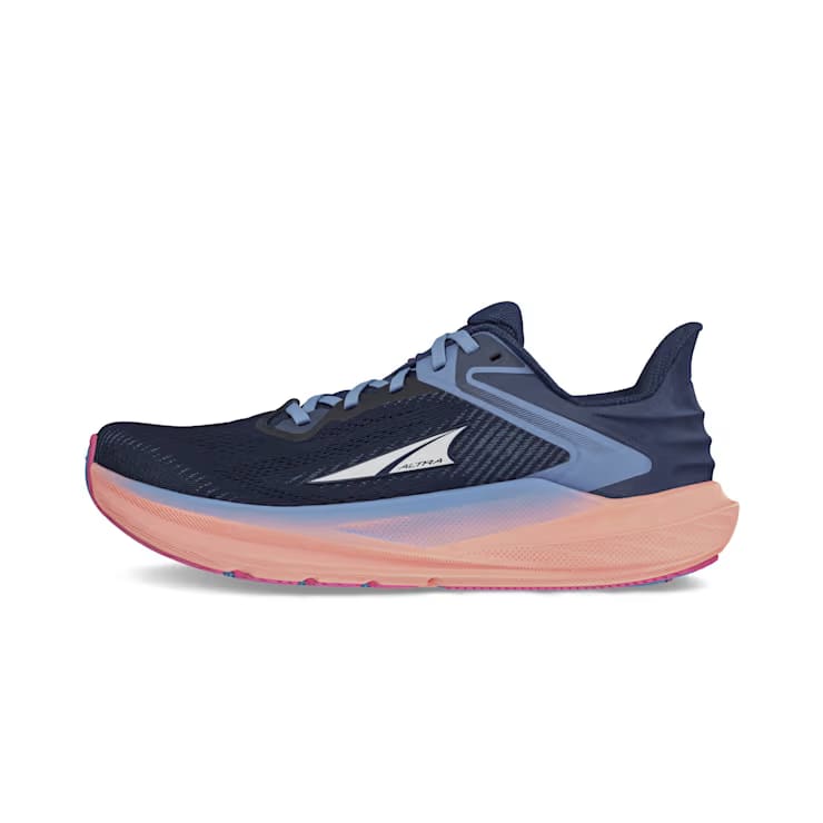 Torin 8 - Women by Altra Footwear in navy and peach, zero drop road running shoes with roomy toe box and soft underfoot cushioning for comfort