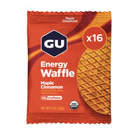 GU Energy Waffle in Maple Cinnamon, orange wrapper with x16 badge and USDA Organic logo, front view
