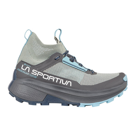 Prodigio Hike GTX - Women by La Sportiva in grey and light blue, waterproof hiking shoe for mountain terrain and durability