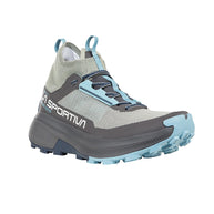 Prodigio Hike GTX - Women by La Sportiva in light grey and blue, durable hiking shoe for efficient mountain terrain movement and rugged trails