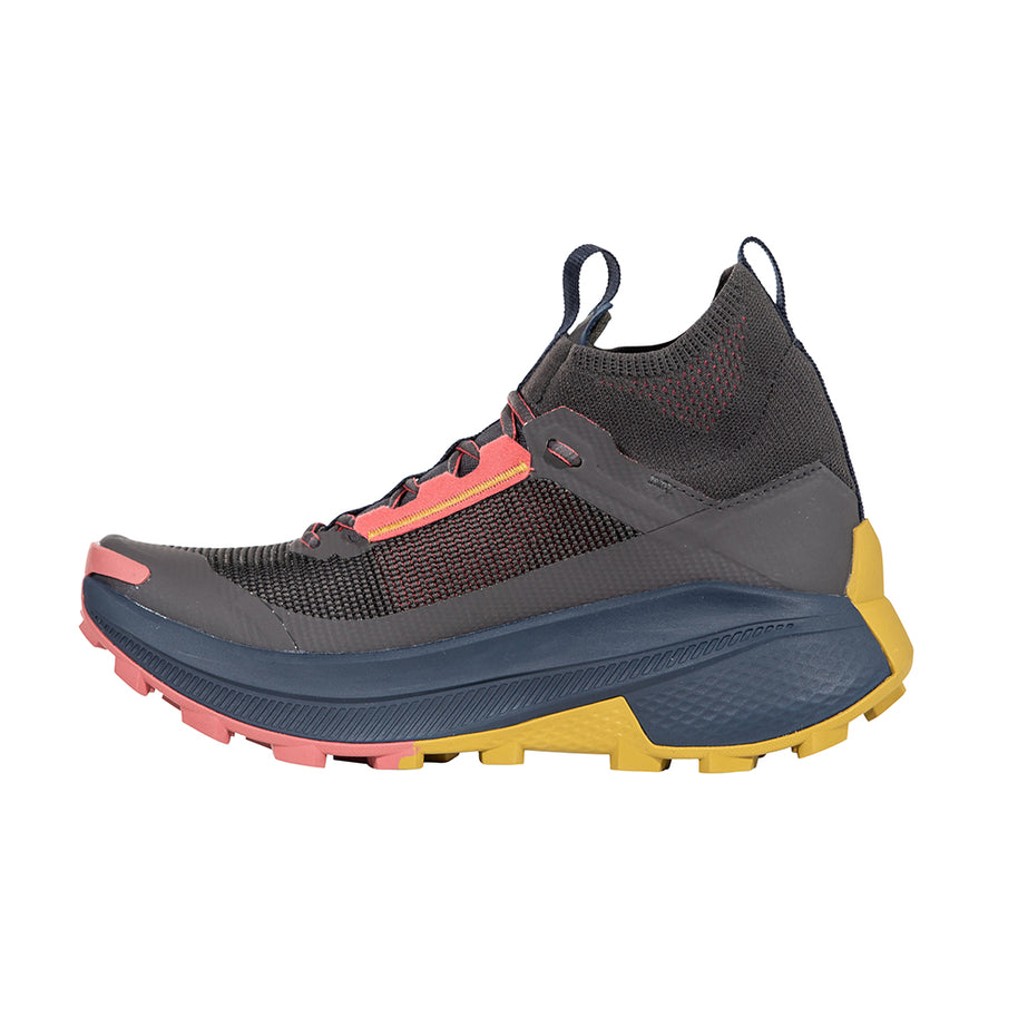 Prodigio Hike GTX - Women by La Sportiva in black, pink, and yellow, durable hiking shoe for mountain terrain with efficient movement and weather protection