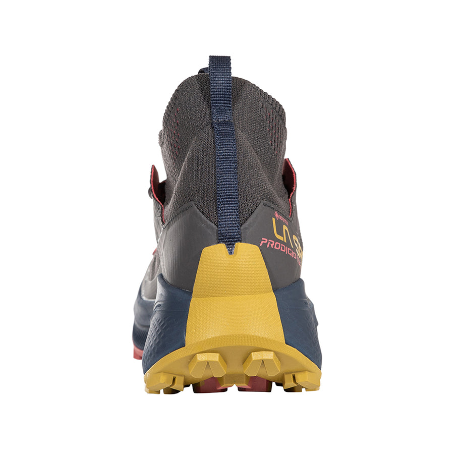 Prodigio Hike GTX - Women by La Sportiva in grey blue and yellow, durable hiking shoe for efficient mountain terrain movement