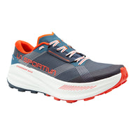 Prodigio Max - Men by La Sportiva in blue and orange, cushioned trail running shoe designed for ultra-distance races and rugged terrain