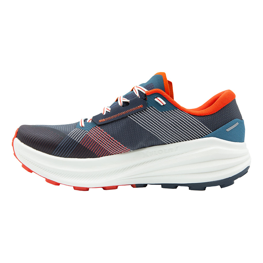 Prodigio Max - Men by La Sportiva in navy and orange, cushioned trail running shoe for ultra-distance races and rugged terrain protection