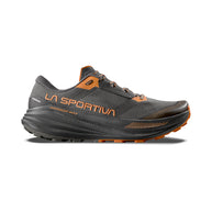Prodigio Max - Men by La Sportiva in grey and orange, cushioned ultra-distance trail running shoe for tough race protection