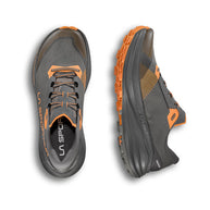 Prodigio Max - Men by La Sportiva in dark grey and orange, cushioned trail running shoe for ultra-distance races and rugged terrain