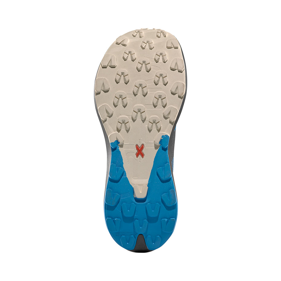 Prodigio Max - Women by La Sportiva in beige and blue with high cushioning and durable sole for ultra-distance trail running and racing