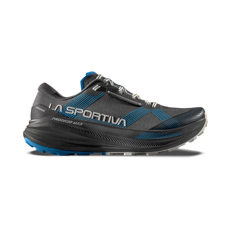 Prodigio Max - Women by La Sportiva in black and blue, ultra-cushioned trail running shoe for ultra-distance races and protection
