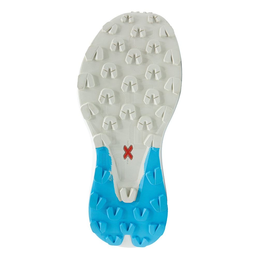 Prodigio Max - Women by La Sportiva in white and blue with durable outsole, cushioning, and protection for ultra-distance trail running