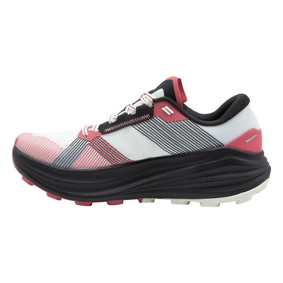 Prodigio Max - Women by La Sportiva in white, black, and red, cushioned trail running shoe for ultra-distance comfort and protection