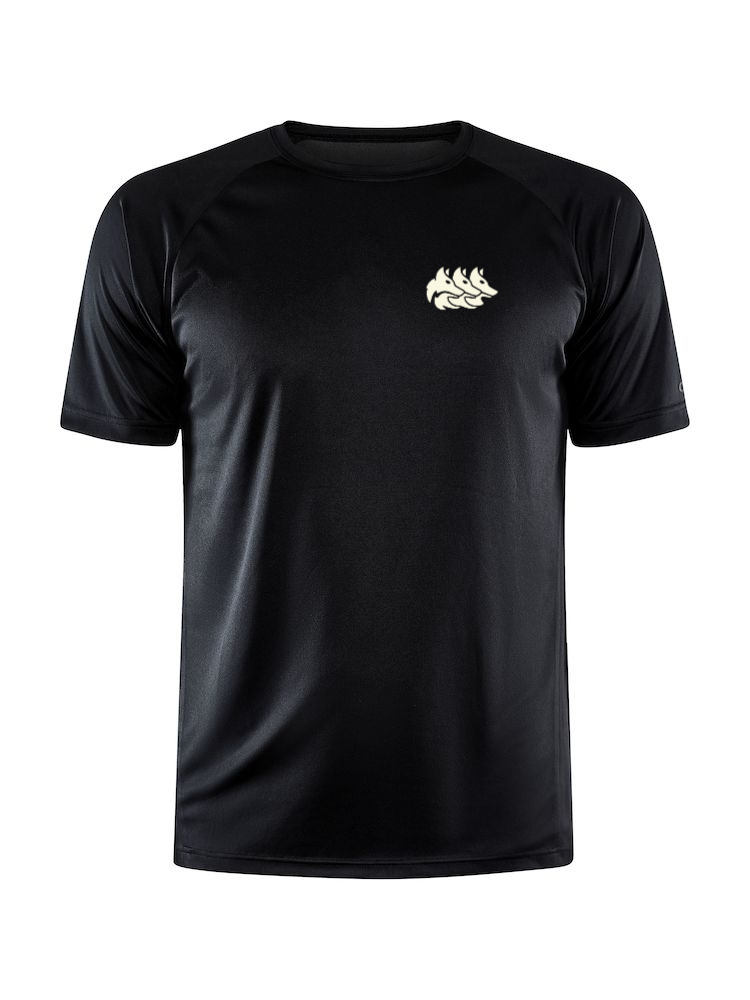 Foveō Tech Shirts by Craft - Men in black by Foveo Running, lightweight recycled polyester training tee with curved side seams for active use