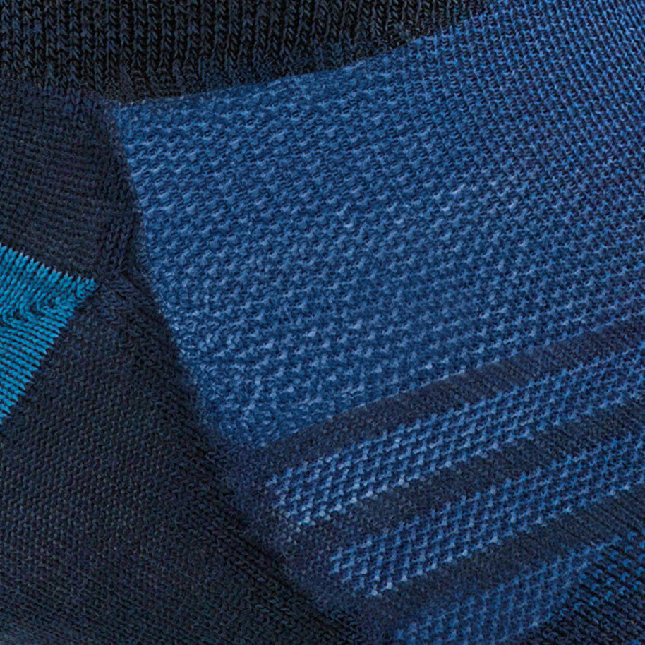 Run No Show Tab Ultra-Lightweight Running Sock - Men by Darn Tough in blue and black with chafe-free cuff and flex zones for high-performance running