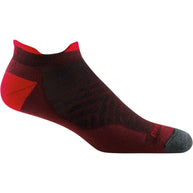 Run No Show Tab Ultra-Lightweight Running Sock - Men by Darn Tough in red and black with silky cuff and flex zones for running comfort and chafe prevention