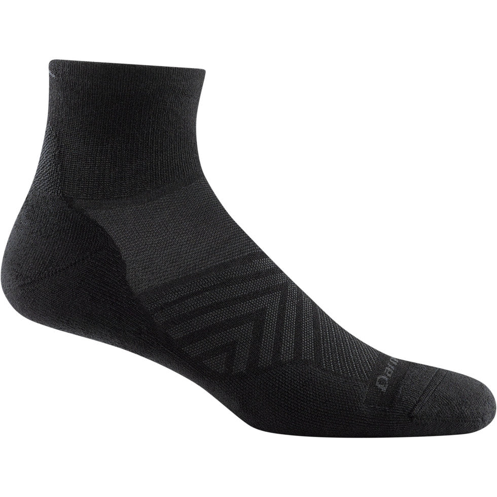 Run Quarter Ultra-Lightweight Running Sock - Men by Darn Tough in black with ankle coverage, smooth fit for running and training use