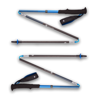Distance Carbon Z Poles by Black Diamond in black and blue, lightweight 100% carbon foldable trekking poles for fast travel and running store use