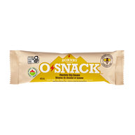 OSnack Chocolate Chip Banana by Hornby Organic, beige and yellow nutrition bar with chocolate chips, banana chips, and cinnamon, Canada-made