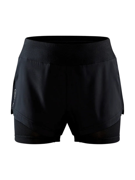ADV Essence 2-in-1 Shorts - Women (3") by Craft in black, woven stretch fabric with inner tights, ideal for intense training and running.