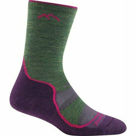 Light Hiker Micro Crew Lightweight Hiking Sock - Women by Darn Tough in green and purple with mesh for breathability and ribbing that stays put