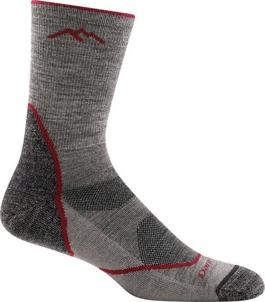 Light Hiker Micro Crew Lightweight Hiking Sock - Men by Darn Tough in grey with red accents, breathable mesh and ribbed upper for hiking comfort