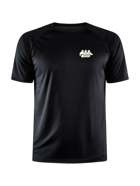 Foveō Tech Shirts by Craft - Men in black by Foveo Running, lightweight recycled polyester training tee with curved side seams for active use