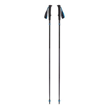 Distance Z Poles by Black Diamond in black and blue aluminum with quick collapsing Z-Pole tech, ideal for trail running and hiking support.