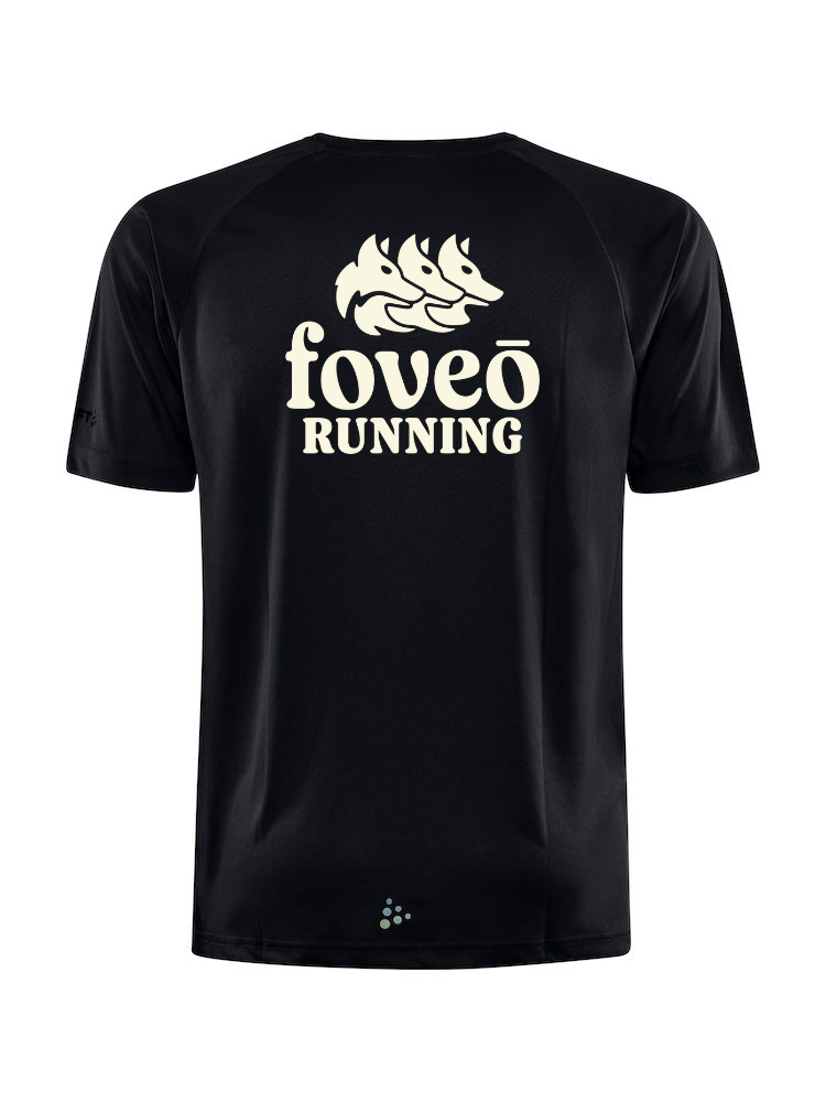Foveō Tech Shirts by Craft - Men in black by Foveo Running, recycled polyester training tee with curved side seam for comfort and active use