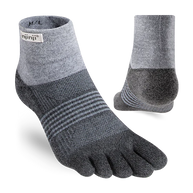 Trail Midweight Mini-Crew - Unisex by Injinji in grey, cushioned toesock designed for women running and hiking on uneven trails with support and comfort