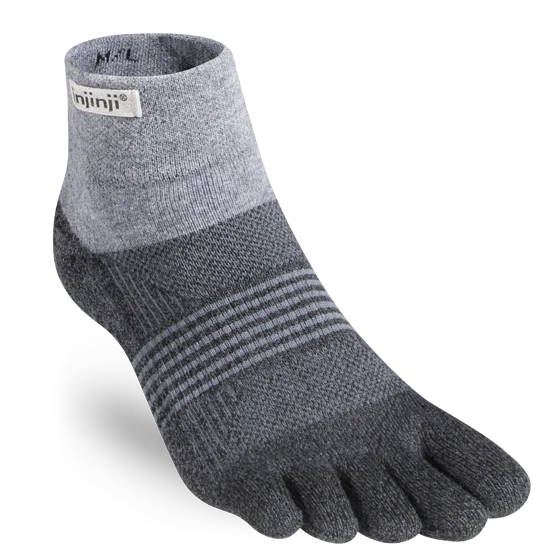 Trail Midweight Mini-Crew - Unisex by Injinji in dark and light grey, cushioned toesock for comfort, agility, and support on uneven trails