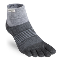 Trail Midweight Mini-Crew - Unisex by Injinji in dark and light grey, cushioned toesock for comfort, agility, and support on uneven trails