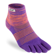 Trail Midweight Mini-Crew - Women by Injinji in purple and orange cushioned toesock designed for running and hiking on uneven trails.