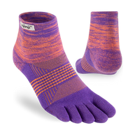 Trail Midweight Mini-Crew - Women by Injinji in purple and orange cushioned toesock for running and hiking on uneven trails with support and agility