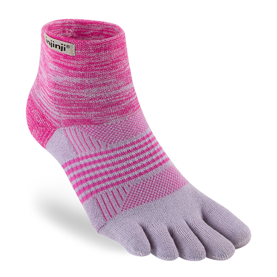 Trail Midweight Mini-Crew - Women by Injinji in pink and lavender, cushioned toesock for running and hiking with support and comfort